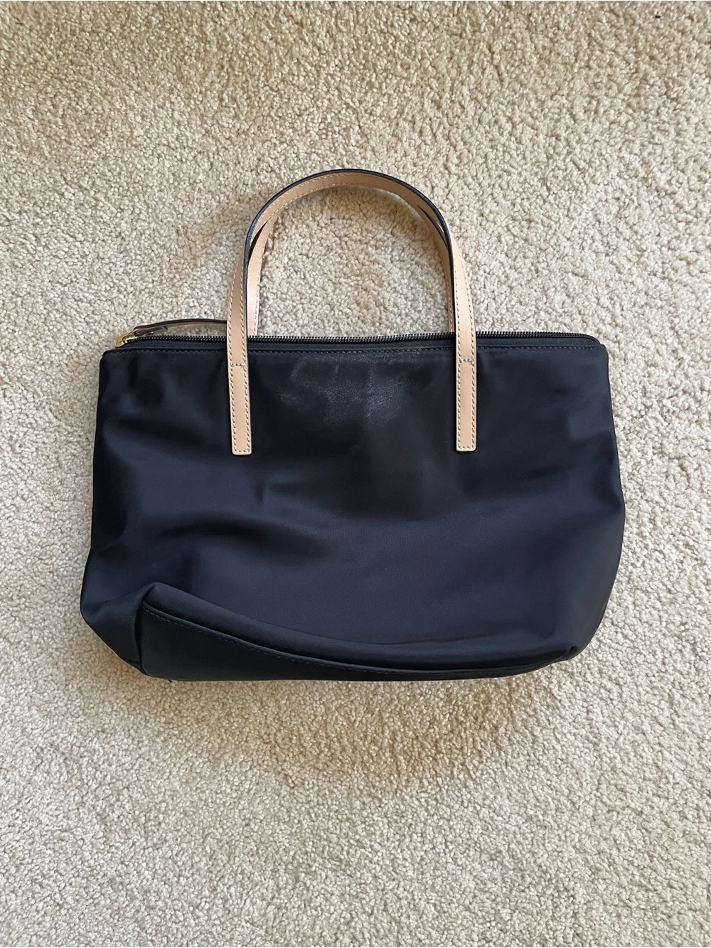 kate spade Black Nylon Tote with Neutral Leather Handles and Gold Plaque
